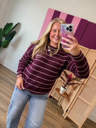 Kelsey Striped Sweater-Dark Plum
