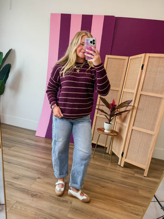 Kelsey Striped Sweater-Dark Plum