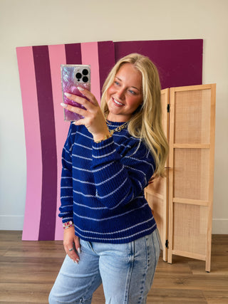 Kelsey Striped Sweater-Light Navy