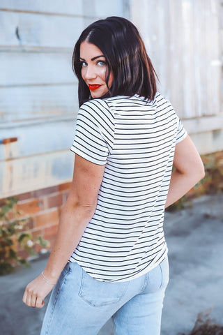 Nikkie Tee-White Black Stripe-Thread & Supply