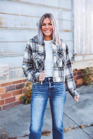 Alexa Plaid Jacket-Black/Blue