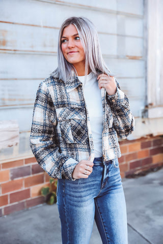 Alexa Plaid Jacket-Black/Blue