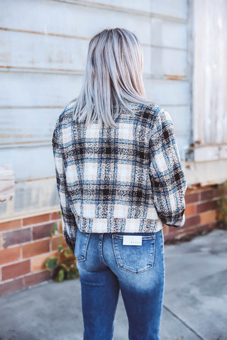 Alexa Plaid Jacket-Black/Blue