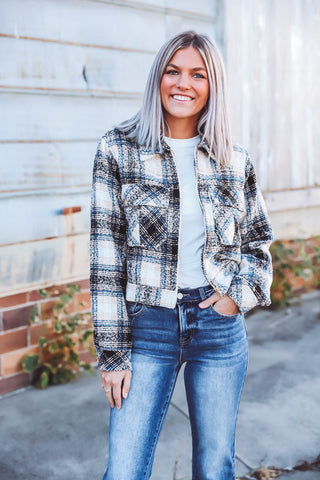 Alexa Plaid Jacket-Black/Blue