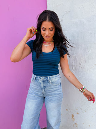 Chill Day Striped Tee-Deep Sea Blue
