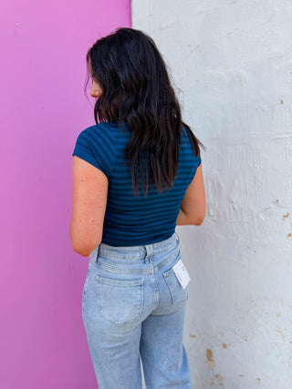 Chill Day Striped Tee-Deep Sea Blue