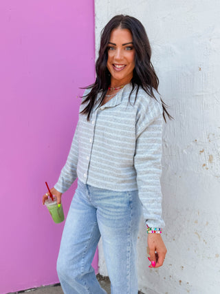 Daydreamer Striped Cardigan-H. Grey/Sky