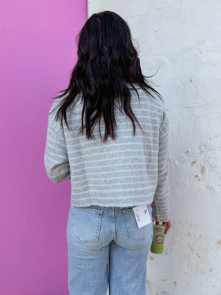 Daydreamer Striped Cardigan-H. Grey/Sky