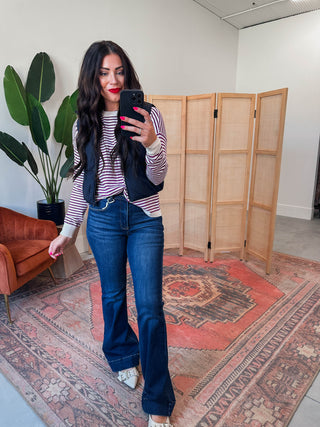 Allison Striped Sweater-Magenta