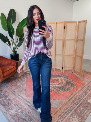 Allison Striped Sweater-Magenta