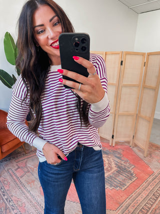 Allison Striped Sweater-Magenta