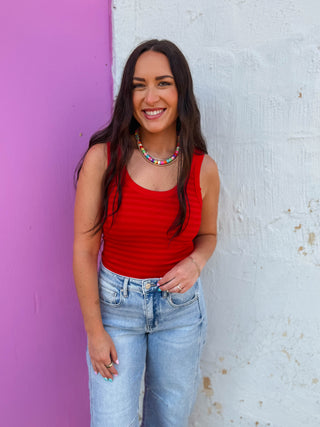 Cool Girl Striped Tank-Red