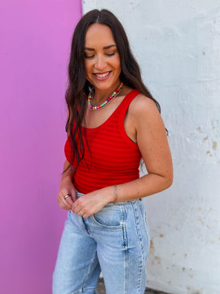 Cool Girl Striped Tank-Red