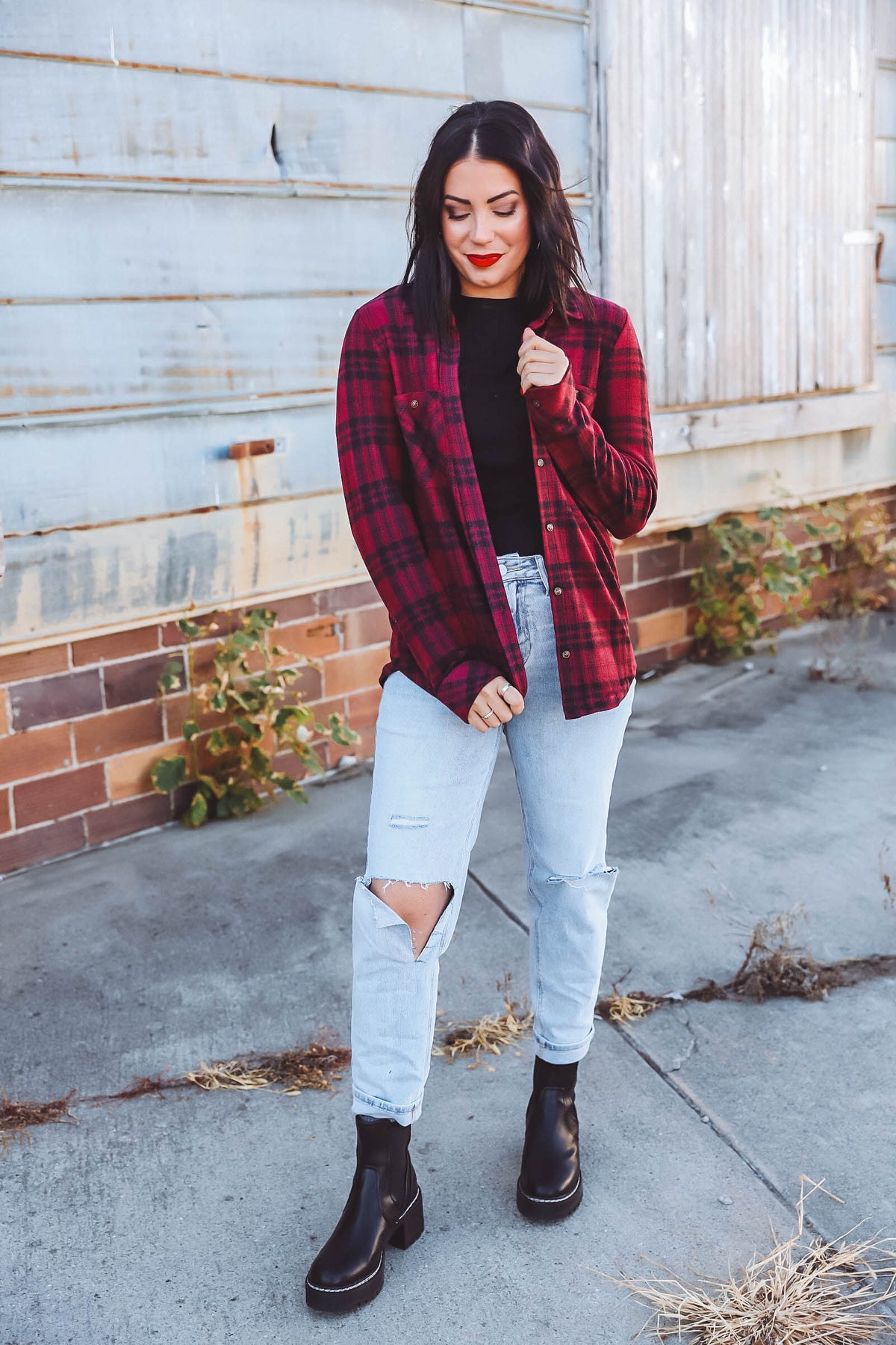 Lewis Top-Burgundy Plaid-Thread & Supply