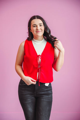 Audrey Tie Vest Top-Red