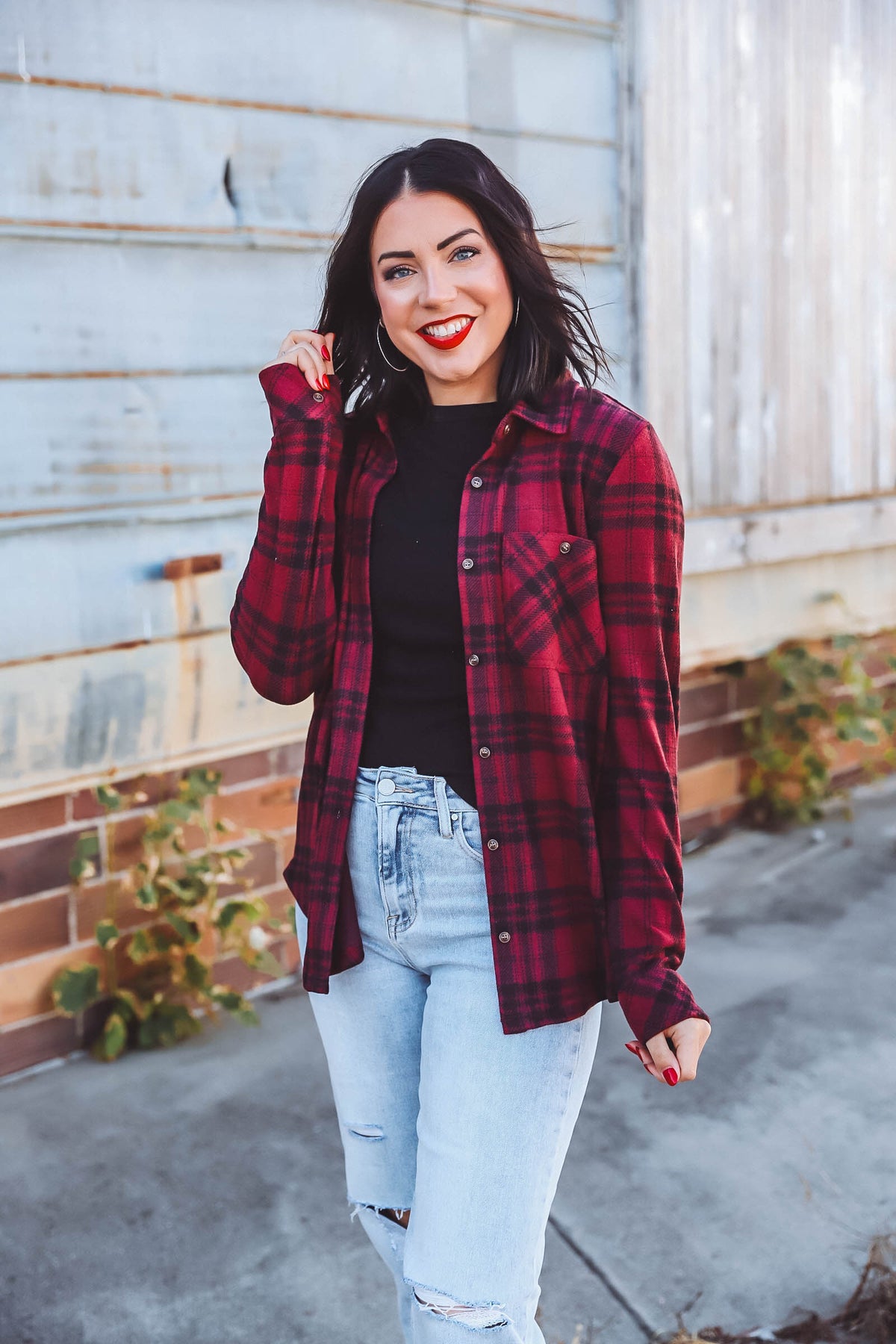 Lewis Top-Burgundy Plaid-Thread & Supply