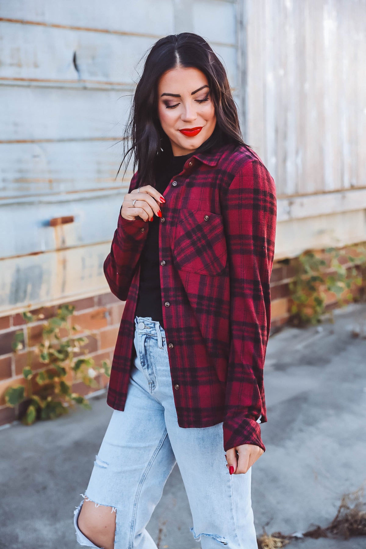 Lewis Top-Burgundy Plaid-Thread & Supply