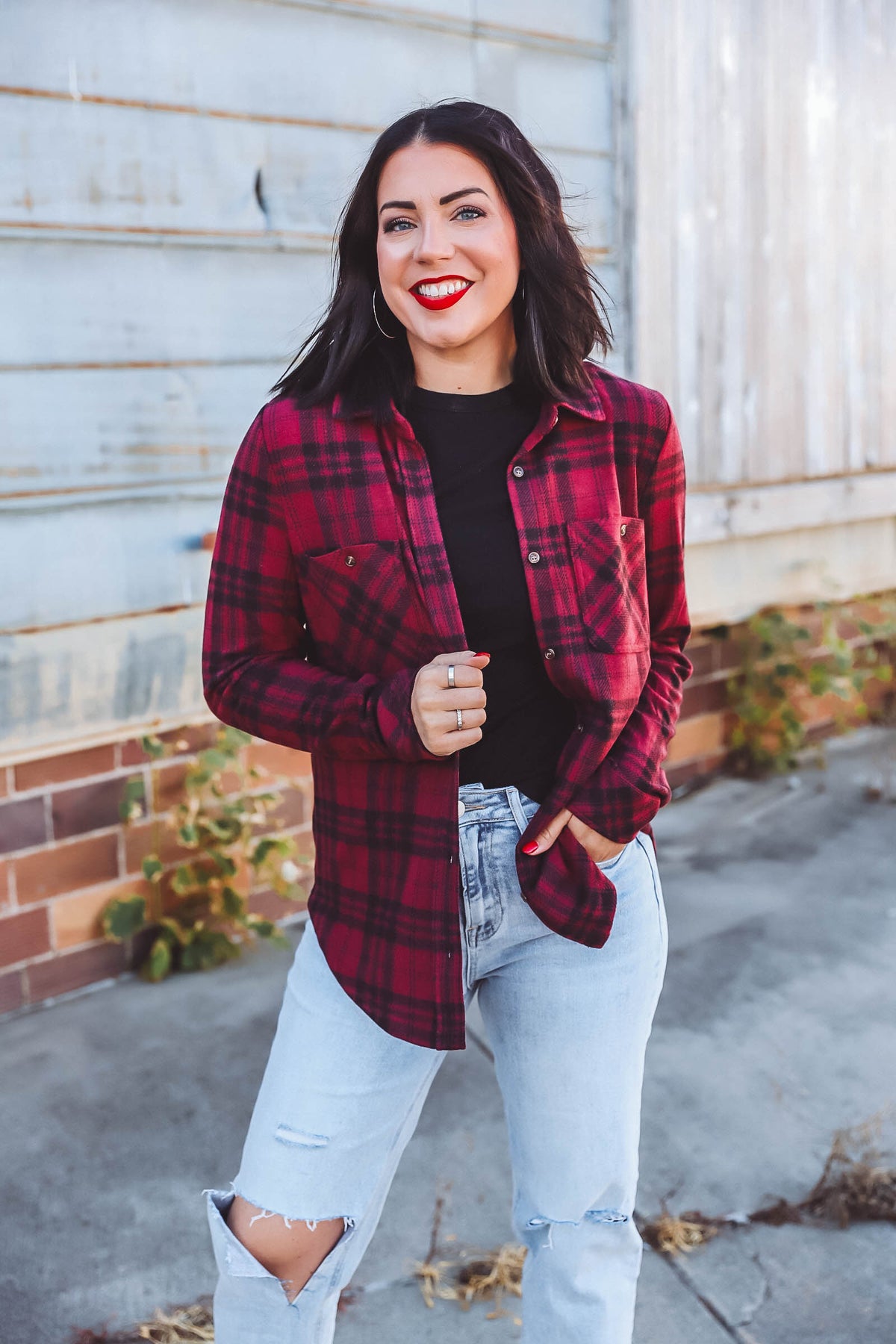 Lewis Top-Burgundy Plaid-Thread & Supply