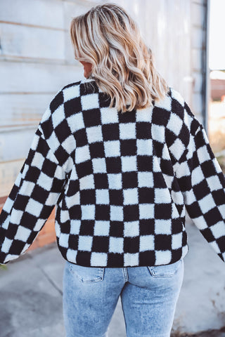 Teddy Checkered Jacket-Black