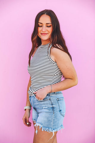 Sierra Striped Tank-Ivory/Black