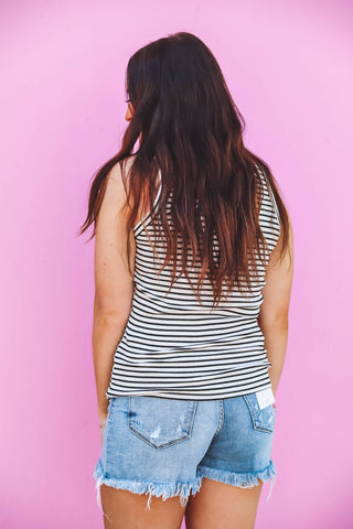 Sierra Striped Tank-Ivory/Black