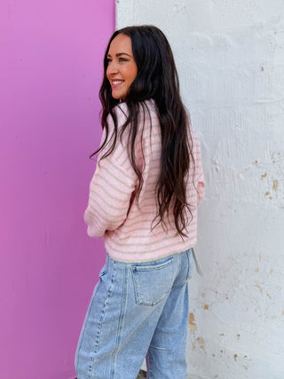 Daydreamer Striped Cardigan-Pink/Taupe