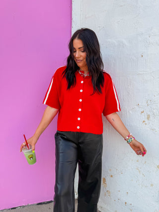 Atlas Button Down Sweater-Cherry