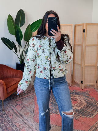 Chelsy Floral Quilted Jacket-Ecru