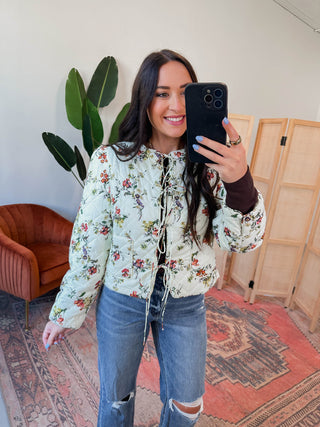 Chelsy Floral Quilted Jacket-Ecru