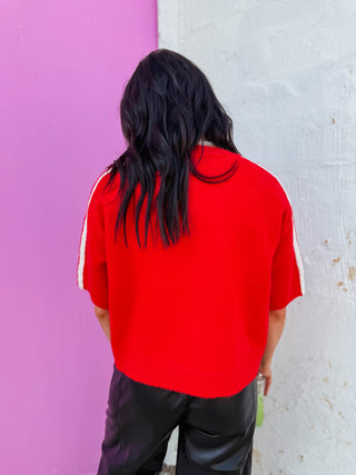 Atlas Button Down Sweater-Cherry
