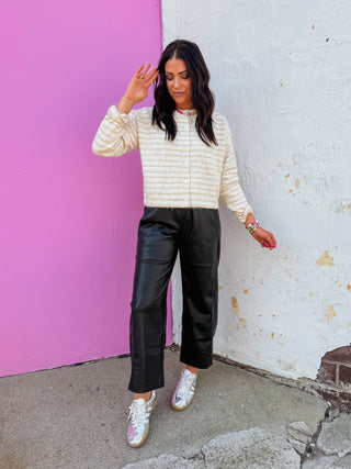Daydreamer Striped Cardigan-Oatmeal/Taupe