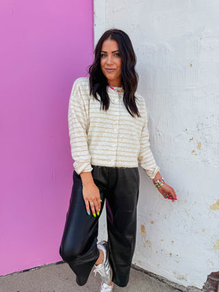 Daydreamer Striped Cardigan-Oatmeal/Taupe