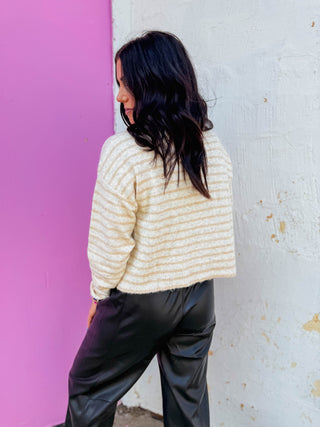 Daydreamer Striped Cardigan-Oatmeal/Taupe