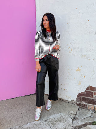 Kristin Striped Cardigan-Ivory/Red