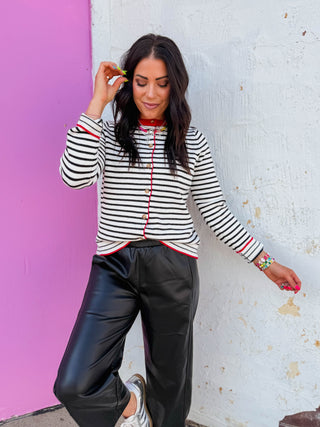 Kristin Striped Cardigan-Ivory/Red