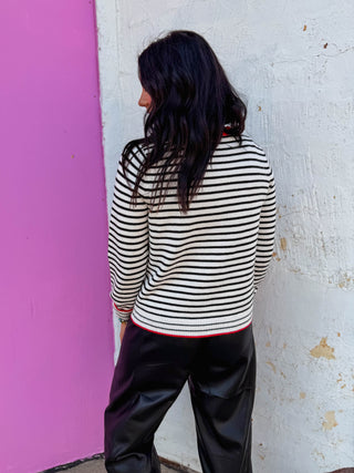 Kristin Striped Cardigan-Ivory/Red