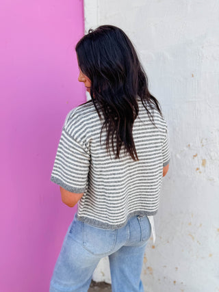 Favorite Layer Striped Cardigan-Charcoal