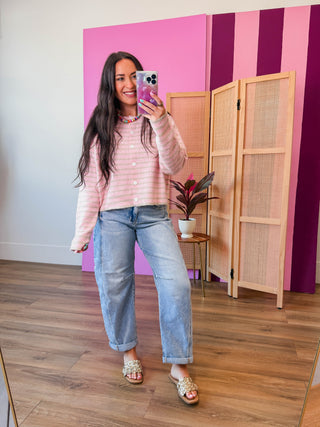 Daydreamer Striped Cardigan-Pink/Taupe