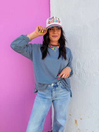 Aiden Striped Long Sleeve-Blue/Charcoal