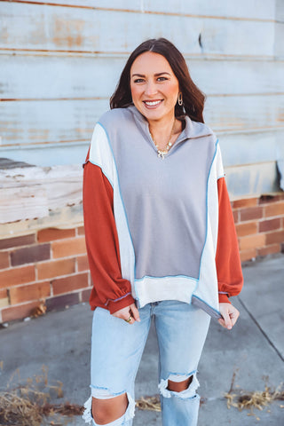 Mandi Color Block Pullover-Grey Mix