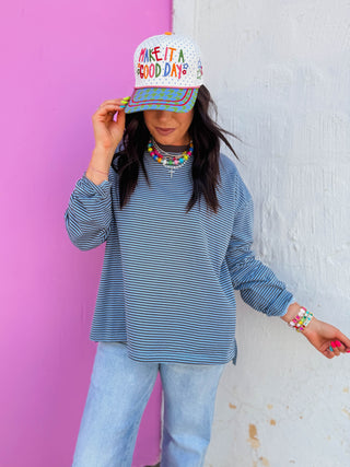 Aiden Striped Long Sleeve-Blue/Charcoal