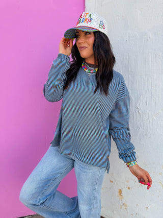Aiden Striped Long Sleeve-Blue/Charcoal