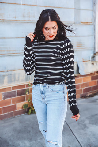 Stacy Top-Black White Stripe-Thread & Supply