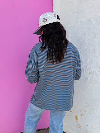 Aiden Striped Long Sleeve-Blue/Charcoal