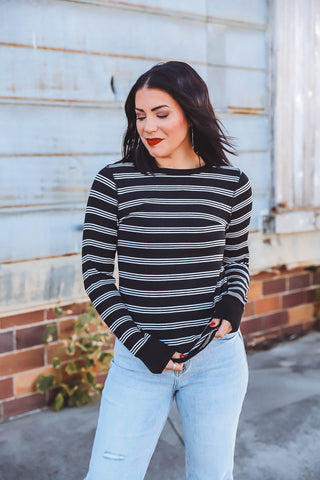 Stacy Top-Black White Stripe-Thread & Supply