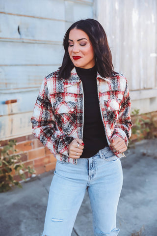 Alexa Plaid Jacket-Black/Red