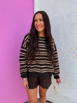 Tyson Striped Sweater-Chocolate