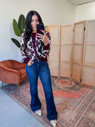 Willow Floral Cardigan-Wine