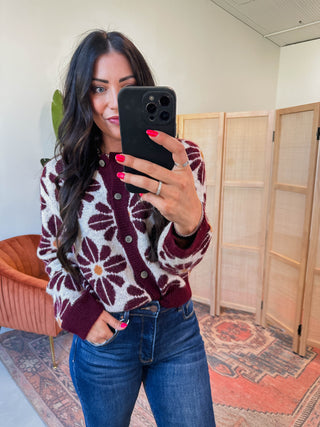 Willow Floral Cardigan-Wine