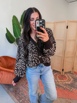 Paige Leopard Cardigan-Brown